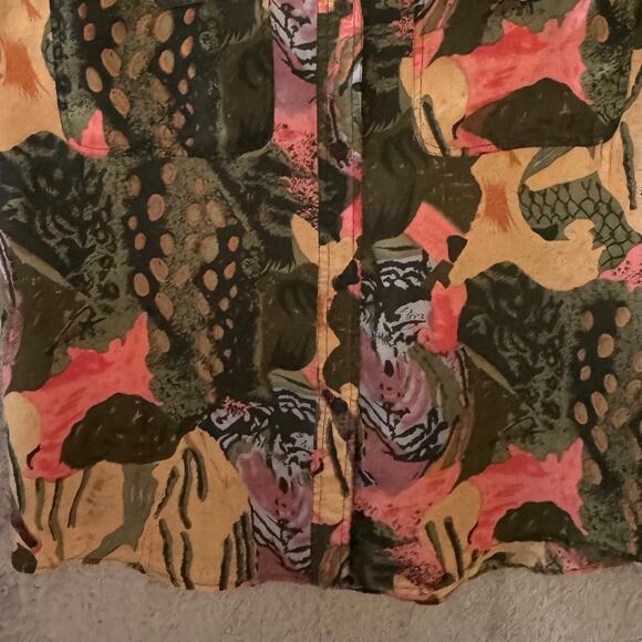 VTG Leena Studio Button Up Floral Boho Silk Sleeveless Blouse Women M Brown Pink - Picture 3 of 8